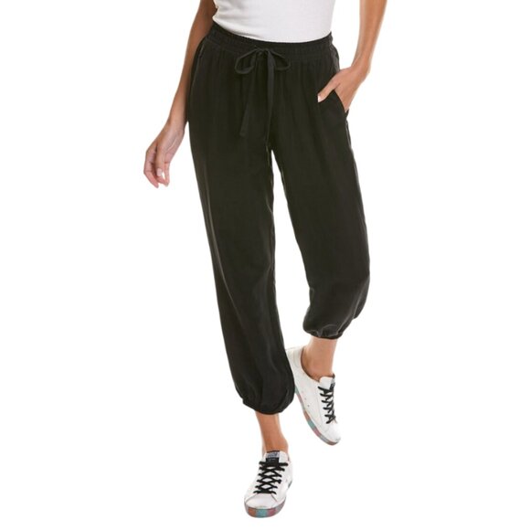 Nation Ltd Del Ray Jogger Pants Womens Large Black Satin Elastic Waist Cuffs - Picture 1 of 14